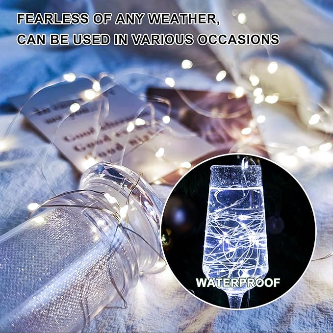 6PCS White Fairy Lights Battery Powered with Timer, 7ft 20LEDs Twinkle Mini Lights with Remote,Waterproof Small Silver Wire Firefly Starry for DIY Wedding Party Christmas