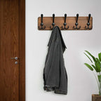 WEBI Rustic Coat Rack Wall Mount,Solid Wood Coat Hooks Wall Mounted Coat Hanger,16" Hole to Hole,Hook Rack Rail,5 Triple Hooks for Hanging Coats,Jacket,Clothes,Brown