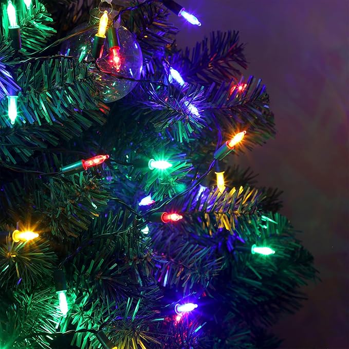 Blissun Christmas Lights, 50-Count Green Wire Light Set, Battery Operated Christmas Mini String Light with 8 Modes, 16 ft Fairy Lights for Christmas Tree Garden Wreath Decorations (1 Pack, Multicolor)
