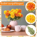 6 Bundles 16.5" Artificial Marigold Flowers 54 Heads Orange & Yellow Dried Silk Fake Marigold Ball Heads Bouquet Realistic Autumn Plants for Day of the Dead Dia De Los Muertos Fall Decoration