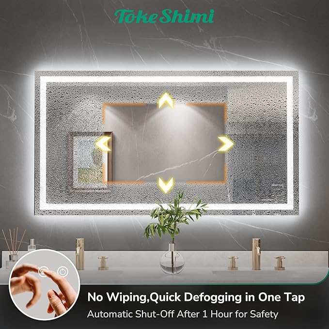TokeShimi 40x24 LED Mirror for Bathroom,Anti-Fog LED Bathroom Vanity Mirror with Lights 3 Colors Dimmable,Backlit + Front lit,Tempered Glass,Waterproof,Shatterproof,UL Listed,Memory Function