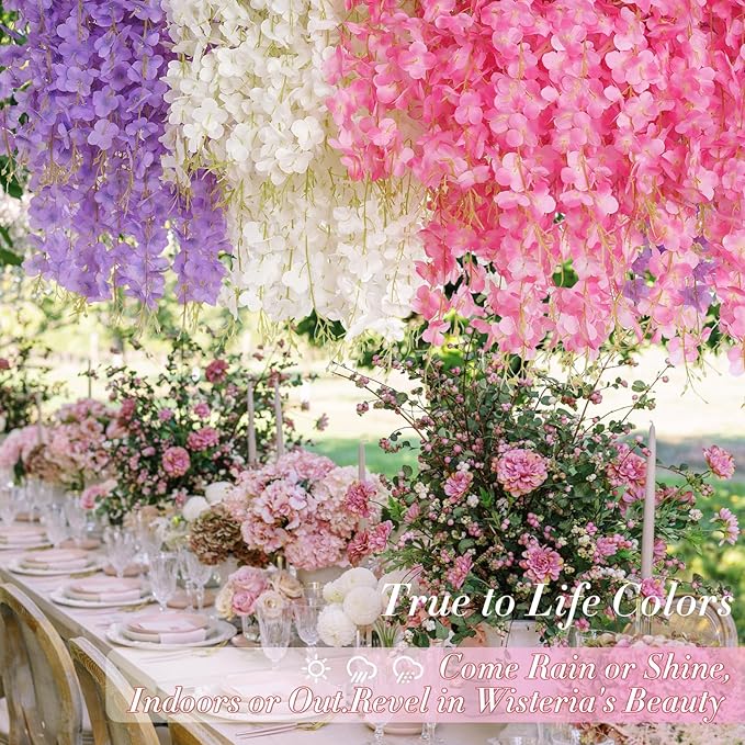 40 Pack Pink Purple White Wisteria Hanging Flowers, Fake Hanging Flowers for Decoration,Vines for Bedroom, Wisteria Flower Garland for Home ,Party,Wall,Wedding Decoration,Baby Shower(3.6 Ft/Pcs)