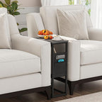 TUTOTAK C Shaped End Table, Side Table for Couch, Sofa Table with Storage Bag, TV Tray for Living Room, Bedroom, Charcoal Grey TB01BY0822