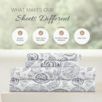 Linen Market 4 Piece King Sheet Set - Breathable, Double-Brushed Patterned Cooling Sheets – Oeko-TEX Certified Ultra Soft & Wrinkle-Free 16" Deep-Pocket King Sheets - Easy Care Coarse Paisley Navy