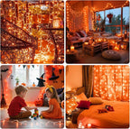 66Ft 200LED Orange Christmas Lights Plug in,Connectable Christmas Tree Lights,8 Modes String Lights Indoor Outdoor for Halloween Tree Party Bedroom Garden Decor (Clear Wire)
