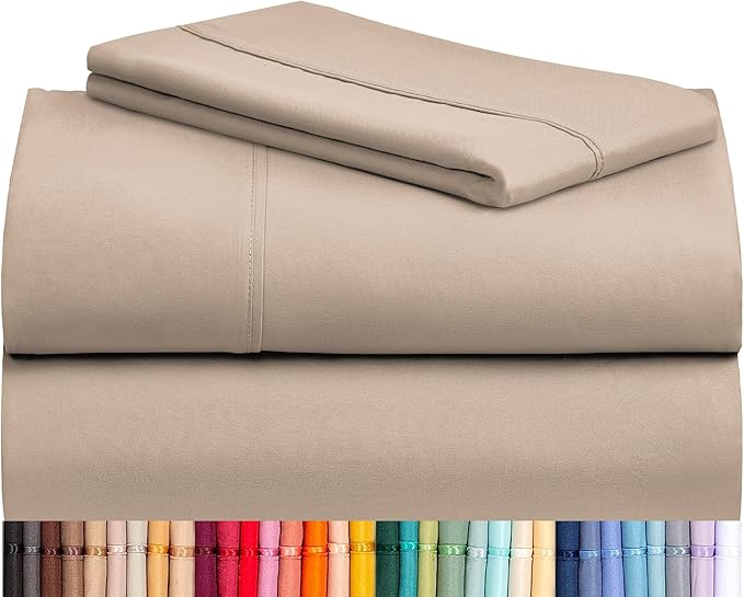 LuxClub Twin XL Sheets - Soft Twin Bed Sheets for-Boys-and-Girls-3 PC Deep Pockets Wrinkle Free-Kids-Fitted Sheets Machine Washable Hotel Bedding Silky Soft - Light Khaki Twin XL
