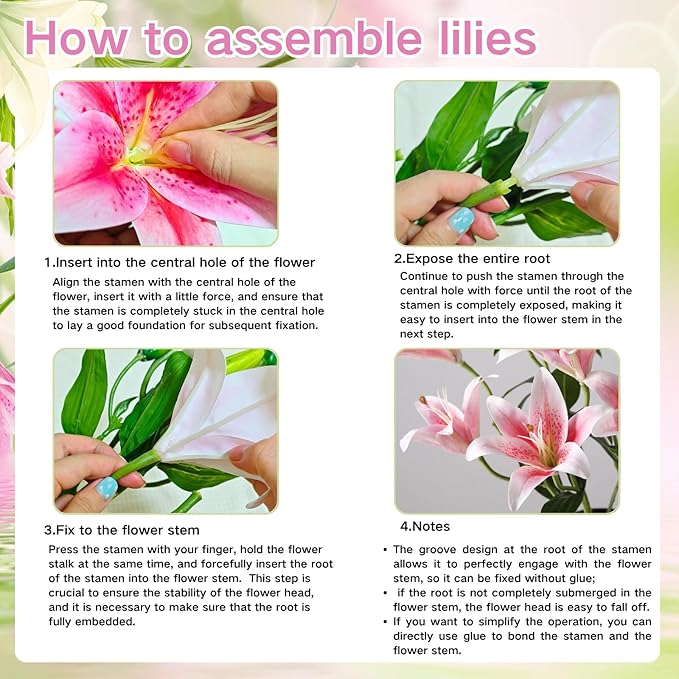 ASTRYAS 18 Heads Artifical Lily Flowers, Pink Artificial Stargazer Lilies with 18 Heads Full Bloom Lily & 6 Buds-Faux Lilies Flowers for Home Hotel Flower Arrangement Party Decor Cemetery（2PCS, Pink