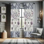 Ambesonne Geometric Floral Window Curtains, Classic Marble Print Ornate Leafy Flowers and Futurist Stripes, Lightweight Decor 2-Panel Set with Rod Pocket, Pair of - 28" x 84", Ceil Blue Laurel Green