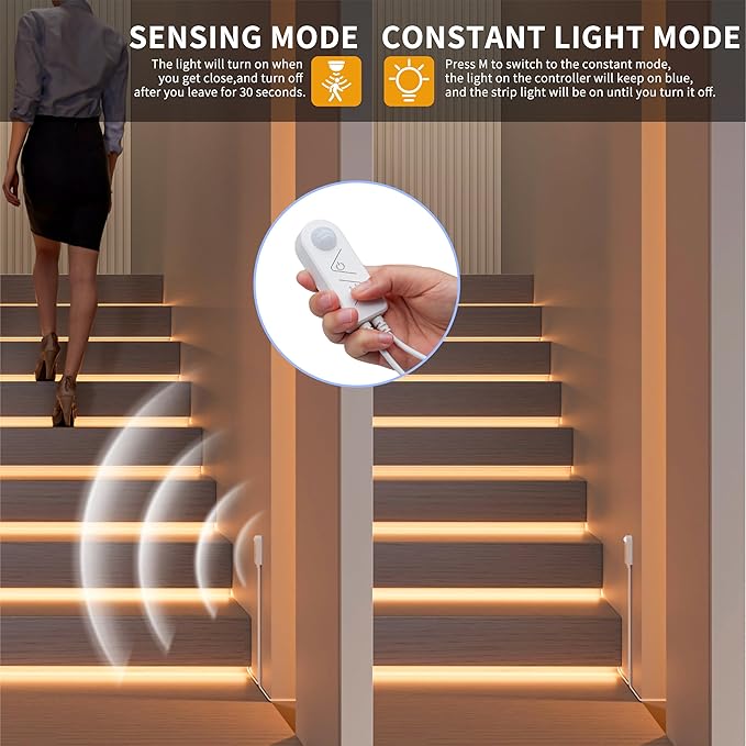 PAUTIX COB LED Strip with Motion Sensor,5V USB LED Tape Light 2700K Warm White,9.84ft Super Bright,Dimmable Motion Activated LED Strip Light for Bedroom,Cabinets,Kitchen,Stair,Closet Lighting Projects