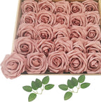 Artificial Rose Flowers 25pcs, Brown Foam Fake Rose Faux Flower for Wedding Bouquets Bridal Shower Centerpieces Floral Arrangements Home Decorations Party Backdrops Table