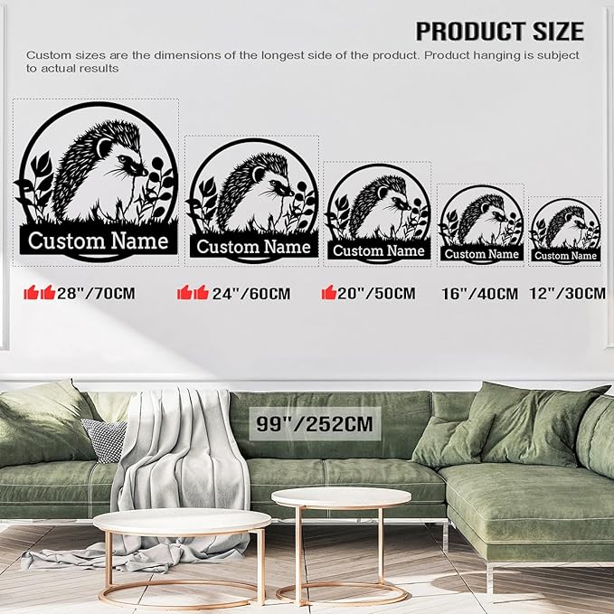 Custom Hedgehog Metal Sign, Personalized Hedgehog Metal Wall Art,Hedgehog Lovers Gift Metal Kid Room Decor,Personalized Hedgehog Lover Name Sign,Kid Nursery Decoration (Style D)