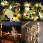 4 Pack 8.8FT Artificial Sunflower Garland with 200 LED Fairy String Lights,Fake Vines Faux Sunflowers Hanging Garland Silk Flowers Hanging Plant for Indoor,Outdoor,Wedding,Wall,Birthday Party