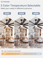 ZMISHIBO 72 inch Large Ceiling Fans with Lights and Remote, Indoor/Outdoor Black Modern Ceiling Fan for Kitchen Living Room Patio, 6 Speed Reversible Quiet DC Motor, 3 CCT, Dual Finish 8 Blades