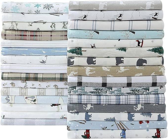 Eddie Bauer - Flannel Sheets Full Size, Anti-Pilling & Wrinkle Resistant Cotton, Touchably Soft for All-Season Comfort - Bed Sheets with Matching Pillowcase & Fitted Sheet (Ski Patrol White)