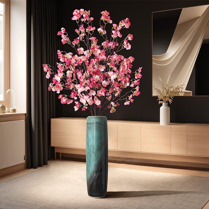 4 Pcs Artificial Cherry Blossom Flower Branches, Bulk Silk Faux Flowers Real Touch Bouquet for Home Wedding Party Centerpieces Spring Summer Decor, Vase Not Included(Deep Pink)
