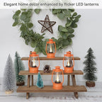 Orange Mini Lanterns Decorative 6-Pcs for Fall Halloween Thanksgiving Decoration, Small Western Lantern with LED Flickering Candle for Cowboy Camping Christmas Wedding Decor, Centerpiece Table