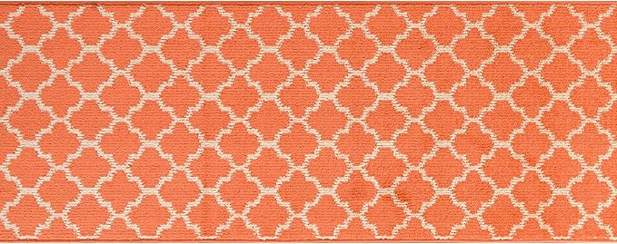 Custom Size Moroccan Trellis Runner Rug Mat for Wide Hallway Entryway Kitchen Laundry Room with Slip Resistant Latex Rubber Backing, Trellis Orange, 31 inch X 12 feet