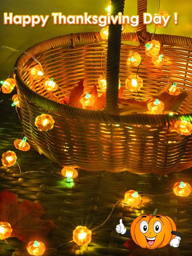 Fall Decorations 3D Pumpkin Fairy Lights Battery Operated with Remote, 10FT 30 LED Waterproof String Lights Outdoor Indoor with 8 Modes & Timer for Garland Harvest Party Thanksgiving Halloween Decor