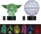 MOSSOM 2 Bases 5 Patterns Star Wars Gifts 3D Illusion Lamp - Star Wars Toys LED Night Light for Kids Room Decor, 7 Color Change, Cool Gifts for Men, Women, Boys, Girls