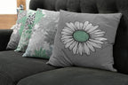 Ambesonne Floral Throw Pillow Cushion Case Pack of 4, Flower Petals Modern Color Palette Chamomile Peony Dahlia and Sunflower Print, Modern Accent Double-Sided Digital Printing, 24", Sea Green Grey