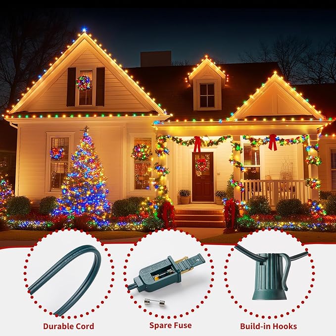 25 Feet C9 Bulb String Lights Outdoor Multicolored Christmas Lights Green Wire for Outdoor Patio Room Party Backyard Decoration, 25 Bulbs