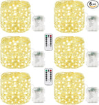 6 Pack Christmas Fairy Lights Battery Operated with Remote, Each 33FT 100LED Waterproof Twinkle Lights with Timer, String Light Indoor & Outdoor for Bedroom Wedding Christmas Decorations (Warm White)