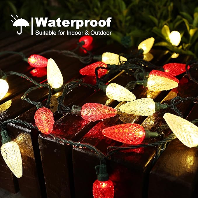 Brizled Outdoor Christmas Lights, 16FT 25 LED Red & Warm White C9 Christmas Lights, Connectable Xmas Tree Light, UL Certified Indoor Light String Waterproof for Outside House Roof Tree Party Decor