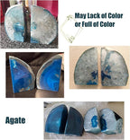 AMOYSTONE Bookends Agate Decorative Book Ends for Shelves Heavy Duty Crystal Stone Bookends Dyed Teal with Rubber Bumpers 1 Pair, 3-4 LBS