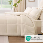 Love's cabin California King Comforter Set Beige, 7 Pieces California King Bed in a Bag, All Season Bedding Sets with 1 Comforter, 1 Flat Sheet, 1 Fitted Sheet, 2 Pillowcase and 2 Pillow Sham