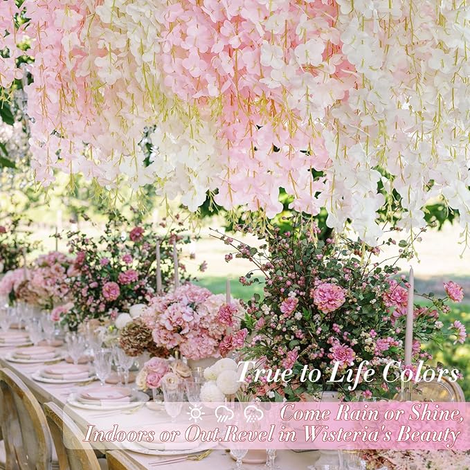 40 Pack White Pink Wisteria Hanging Flowers, Fake Flowers for Decoration, Artificial Hanging Flowers,Vines for Bedroom,Flower Garland for Home,Party,Garden, Wall,Wedding Decoration(3.6 Ft/Pcs)