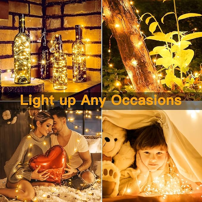 6 Pack Fairy Lights Battery Operated 7ft 20 LED Mini String Lights Twinkle Lights Silver Wire Firefly Starry Moon Lights for Mason Jars Wedding Party Christmas Centerpiece Table Decorations,Warm White