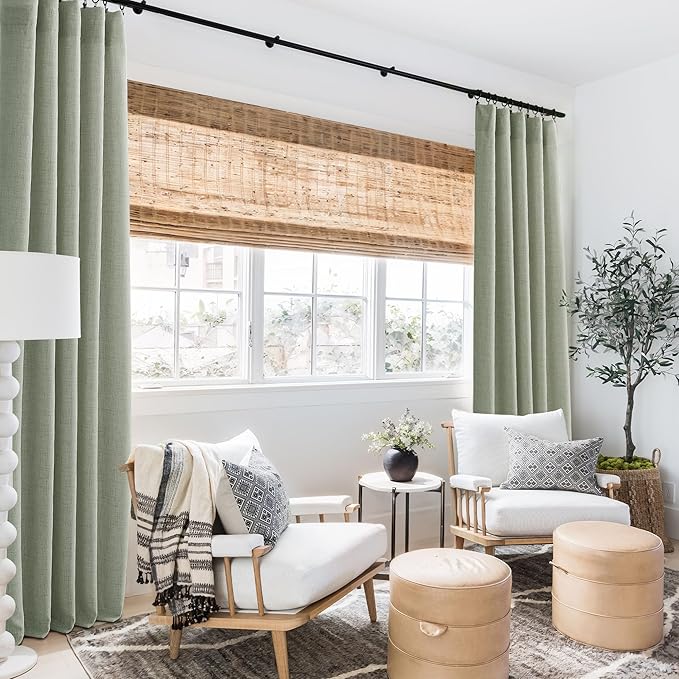 RYB HOME Linen Sheer Curtains and Drapes for Living Room and Dining Room 120 inches Length, Breathable Weave Textured/Rod Pocket Semi Sheer Curtains, Sage Green, W 52 x L 120 inches, 2 Panels Set
