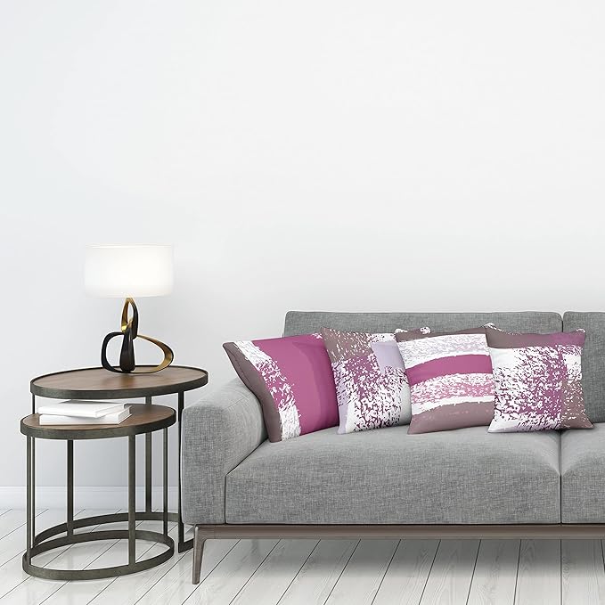Ambesonne Grunge Throw Pillow Cushion Case Pack of 4, Abstract Design Simplistic Minimal Stripes Brushstrokes Contemporary, Modern Accent Double-Sided Digital Printing, 18", Grey Pink and Dark Mauve
