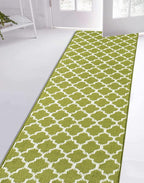 Custom Size Moroccan Trellis Runner Rug Mat for Wide Hallway Entryway Kitchen Laundry Room with Slip Resistant Latex Rubber Backing, Trellis Green, 31 inch X 10 feet