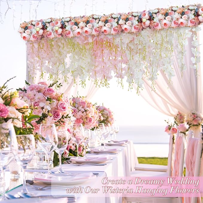40 Pack White Pink Wisteria Hanging Flowers, Fake Flowers for Decoration, Artificial Hanging Flowers,Vines for Bedroom,Flower Garland for Home,Party,Garden, Wall,Wedding Decoration(3.6 Ft/Pcs)