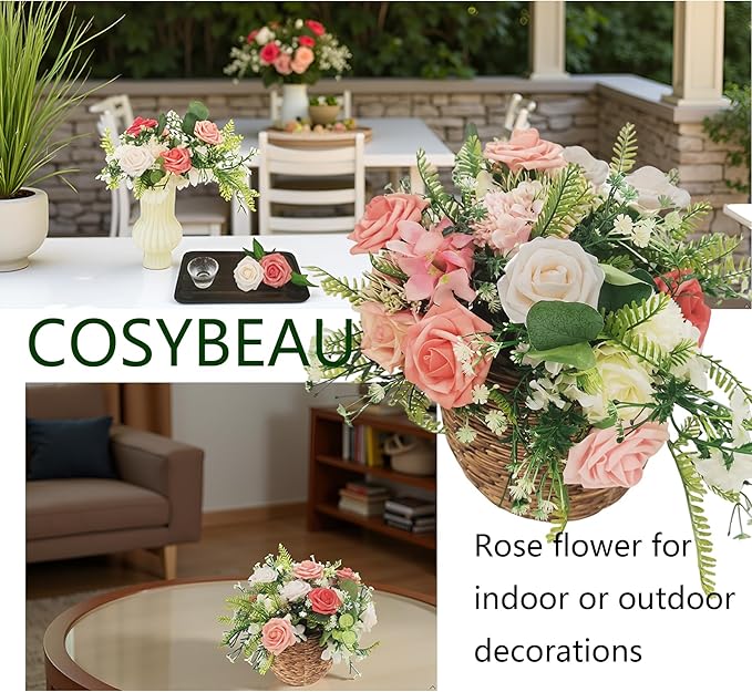 Artificial Flowers 25pcs Roses, Shade of Light Orange Foam Fake Rose Faux Flower for DIY Wedding Bouquet Bridal Shower Centerpieces Floral Arrangements Party Table Home Decorations