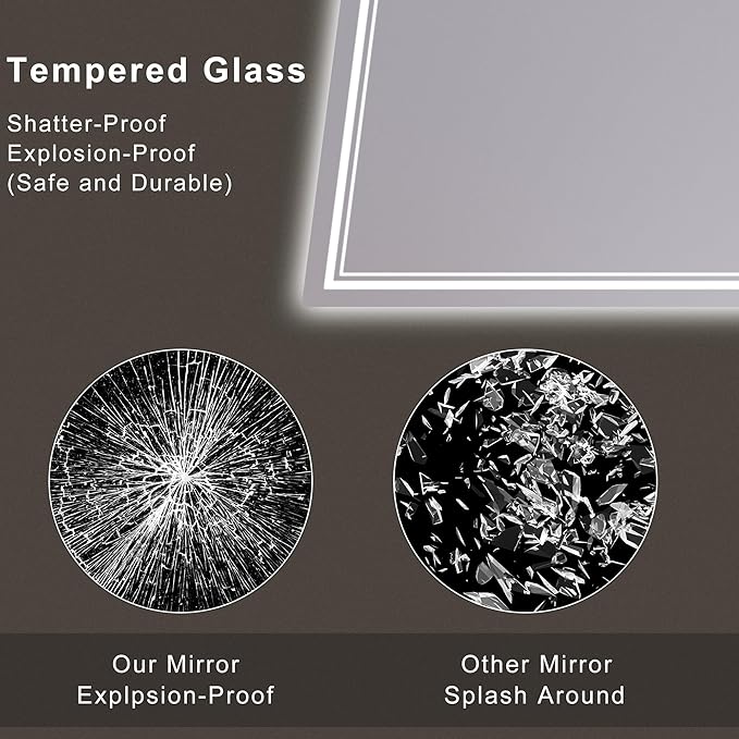 40‘’x30'' Lighted Mirrors for Bathroom Wall Backlit + Front Lit, Rectangular LED Bathroom Mirror Frameless with Lights Anti Fog, Dimmable, 3 Colors,Tempered Glass, Shatter-Proof