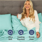 Queen Size 4 Piece Sheet Set - Comfy Breathable & Cooling Bed Sheets Set - Hotel Luxury Bedding for Women, Men, Kids, Teens, Boys & Girls - Deep Pockets, Ultra-Soft, Wrinkle Free - Oeko-Tex - Spa Blue