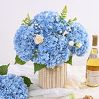3 Pcs Real Touch Hydrangea Artificial Flowers, 21" Blue Full Faux Hydrangea Flowers Latex Fake Flowers for Home Decor Party Floral Arrangements Wedding Bouquets Centerpieces Outdoor Decor