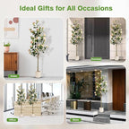 6FT Artificial Camellia Tree with White Planter & Pebbles,Faux Flower Tree with Lifelike Leaves and Realistic Trunk,Tall Fake Potted Plant for Home Décor Indoor Outdoor. (White, 6FT)