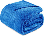 Exclusivo Mezcla Fleece King Size Blanket for Bed, 90x104 Inches Soft Cozy Jacquard Flannel Blankets, Lightweight Fuzzy Plush Warm for Winter, Cobalt Blue