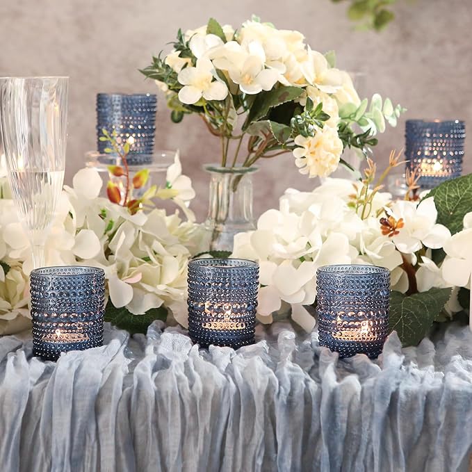 48 Pack Votive Candle Holders for Wedding, 2x2.5in Blue Vintage Glass Tea Light Candle Holders for Baby Shower, Tealight Candle Holder Decor for Home Table Centerpieces
