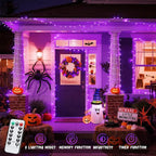 JMEXSUSS 33ft 100 LED Purple Lights for Halloween Decorations, Purple Battery Operated Lights with Remote Indoor Outdoor, String Lights for Halloween Christmas Decor