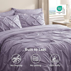 Bedsure Queen Comforter Set - Bed in a Bag Queen Size Bedding 7 Pieces, GentleSoft™ Pintuck Bed Set Gift for Family, Pinch Pleat Grayish Purple Comforter with Sheets, Pillowcases & Shams