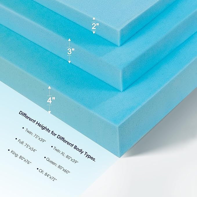Subrtex Mattress Topper, Memory Foam Mattress Topper, Gel-Infused Memory Foam Topper for Side Stomach Sleepers, Breathable Bed Toppers for Sofa Bed (3 Inch, Twin)