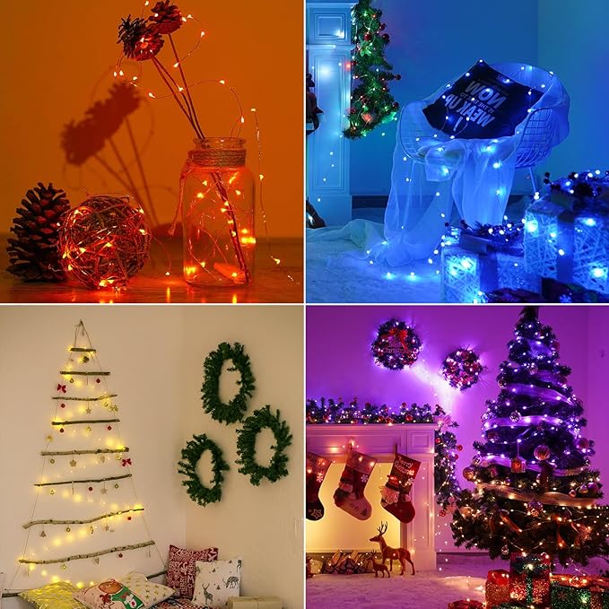 66ft 200LED Fairy Lights Battery Operated, 4 Pack 16.5ft 16 Color Changing String Light with Remote Timer, RGB Waterproof Twinkle Lights for Indoor Outdoor Room Garden Yard Gift Party Christmas Décor