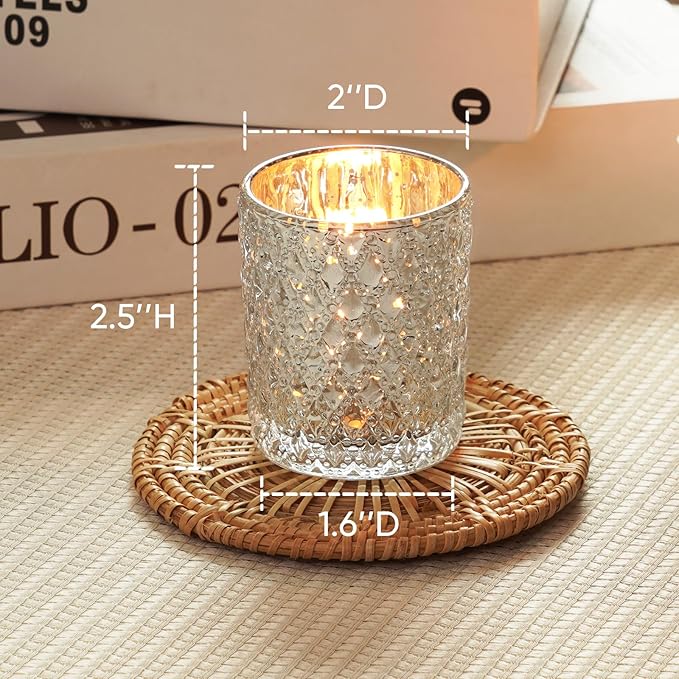 Homemory 12 Pack Silver Glass Votive Candle Holders, Tealight Candle Holder, Vintage Candle Holders Bulk for Table Centerpieces, Christmas, Baby Showers, Birthday, Wedding, Party