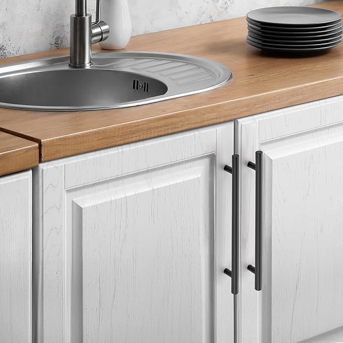 JOY DECOR 30 Pack Cabinet Handles, Black Cabinet Pulls, 7-1/2 in Hole Center Kitchen Hardware, Stainless Steel T Bar Handles for Dresser Drawers