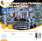 Ollny Outdoor Christmas Lights 1000LED 328FT, Cool White Fairy Lights IP67 Waterproof, Plug in String Light with Remote 8 Modes Timer, Xmas Light for Outside Indoor House Tree Decorations