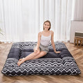 MAXYOYO Japanese Floor Futon Mattress - Thicken Sleeping Pad, Roll Up Floor Lounger Bed, Camping and Guest Room Pad, Thick Soft and Comfortable, Black Stripe, Queen Size